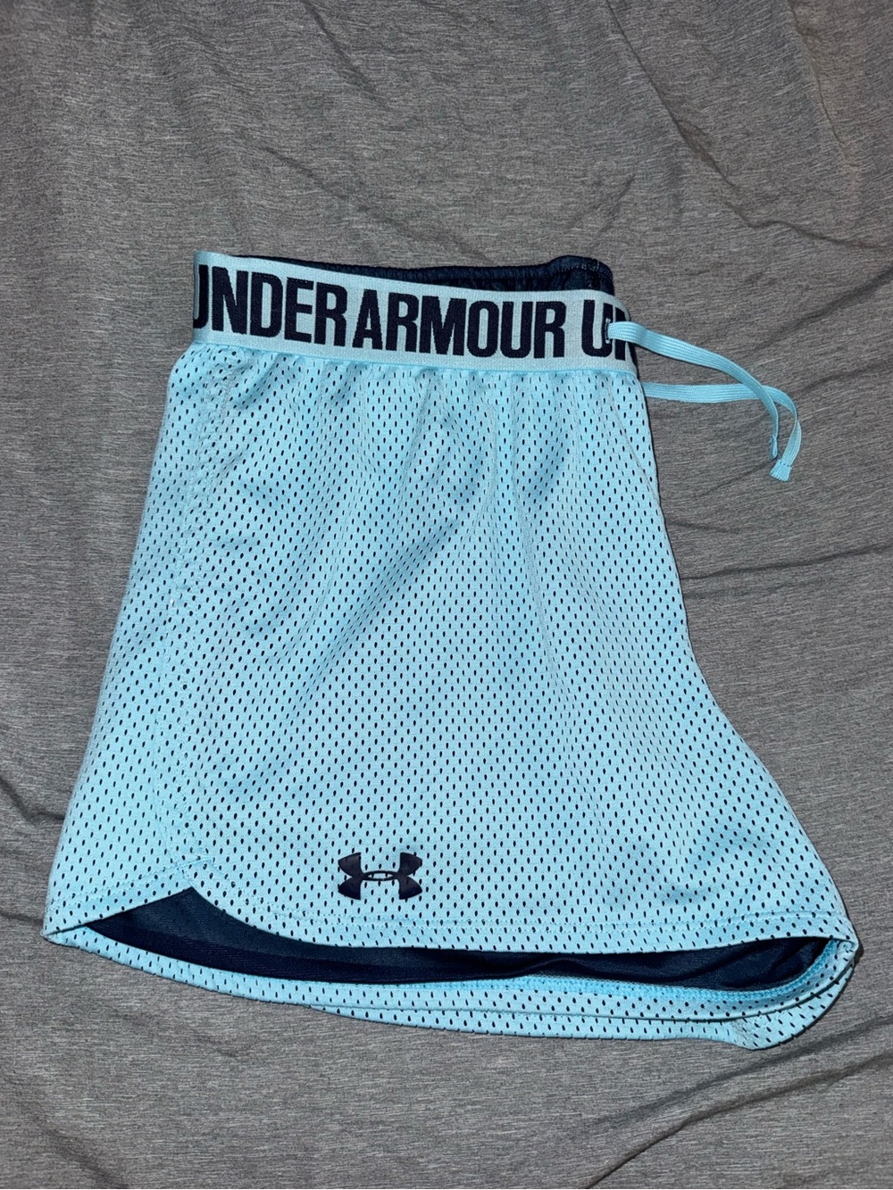 Under Armour Light Blue Mesh Athletic Shorts with Navy Trim - Picture 2 of 2
